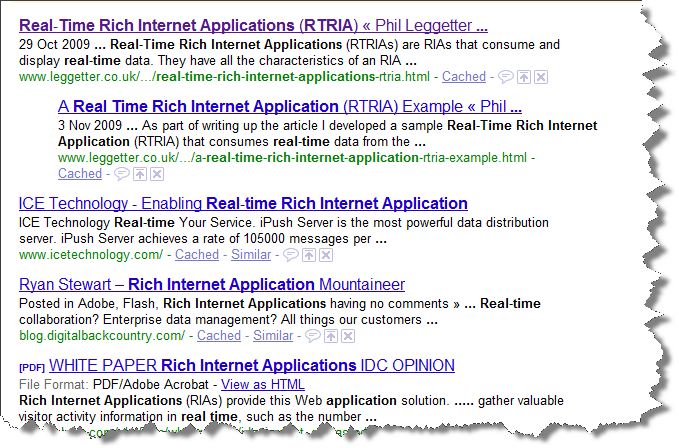 Real Time Rich Internet Application Google Search Results