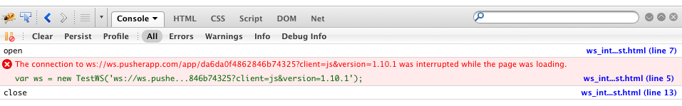Firefox Console Error when WebSocket connected
